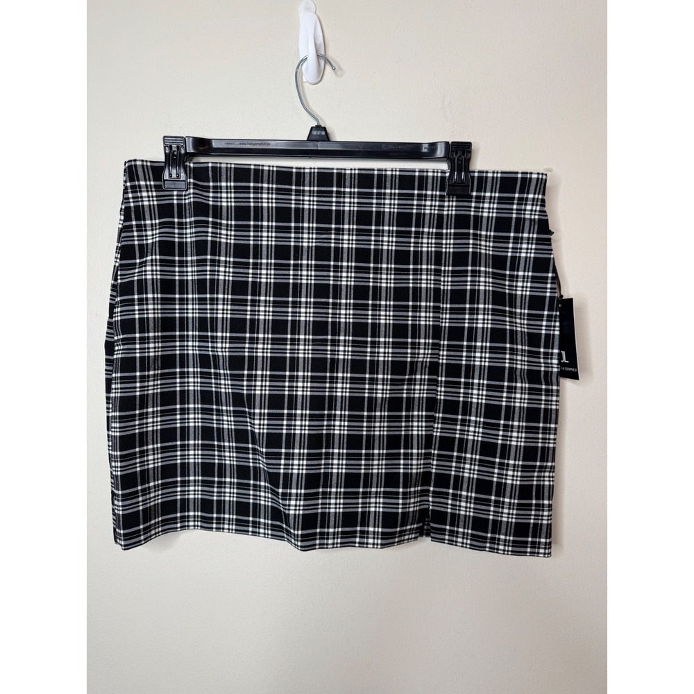 Jules & Leopold Black White Plaid Pull On Mini Skirt Womens XL